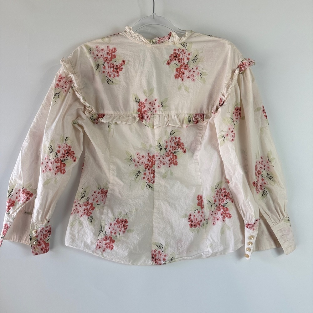 Rebecca Taylor Maia Floral Blouse Women Size 0 Pink Ruffle Cotton Top 118935B631 - Picture 8 of 13